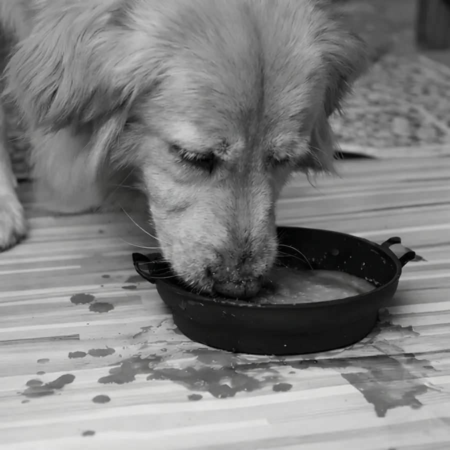 Before using the Treat Dispensing Ball, food is spread around the floor