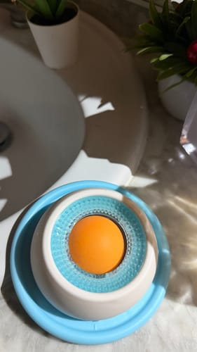 Customer photo of the Treat Dispensing Ball on a table